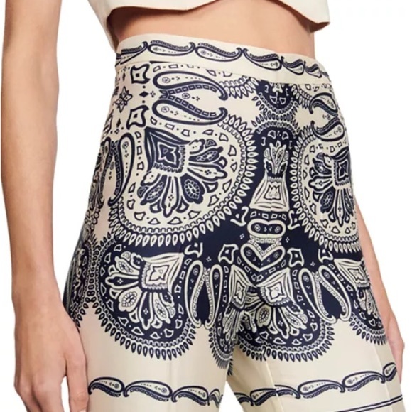 SANDO Teylor Paisley Pants PATTERNED FLOATY TROUSERS Size 40 Navy Ivory 6 8 38 - Picture 6 of 16